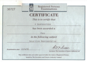SFA сертификат, ценные бумаги в Великобритании